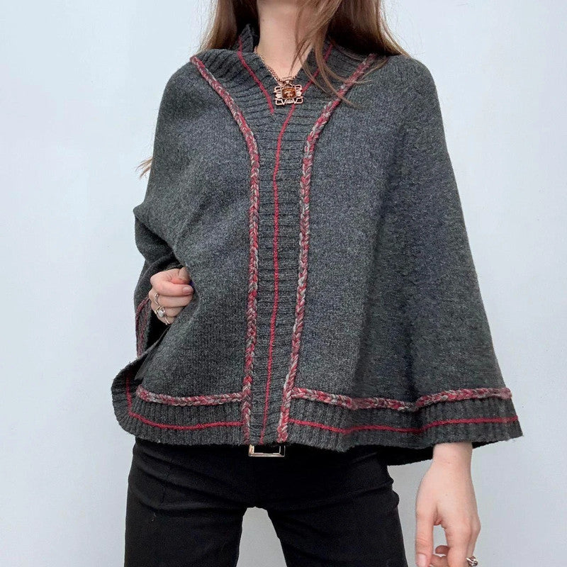 grey flared wool cape drape