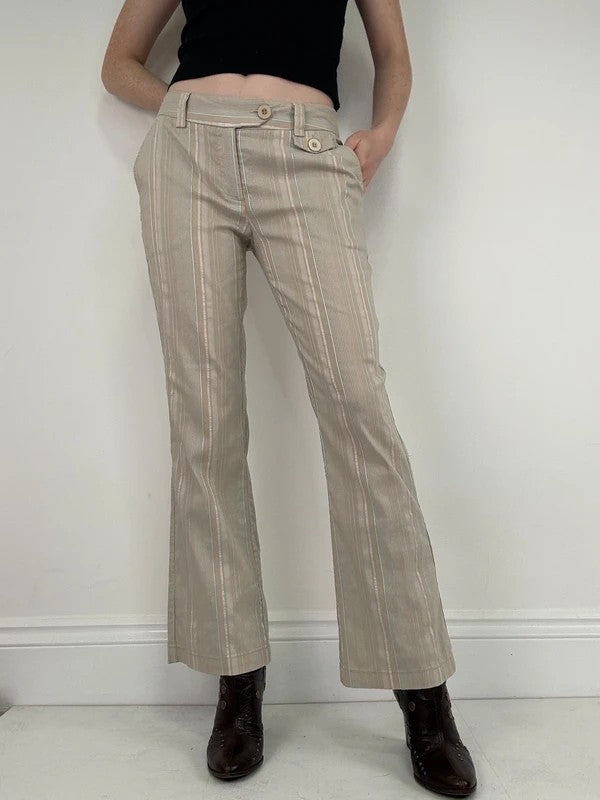 Pinstripe cream cargo flare vintage trousers