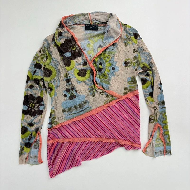 Asymmetric Printed Pinstripe Top