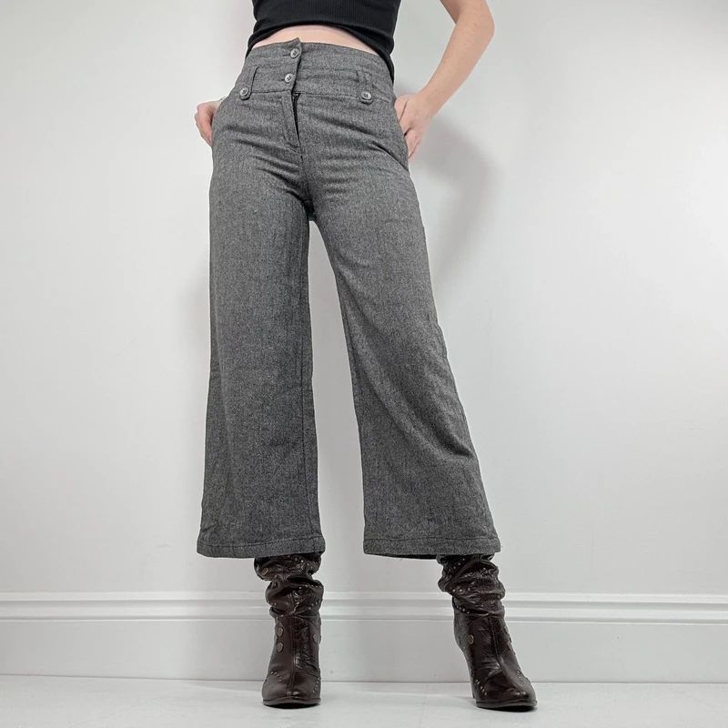 flared tweed cropped wide leg pants