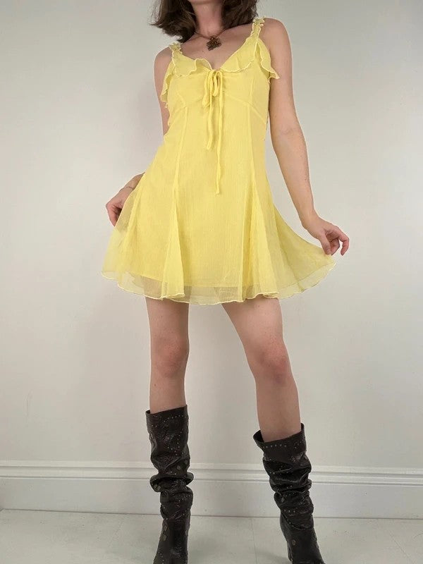 Floaty flutter butter yellow fairy mini dress