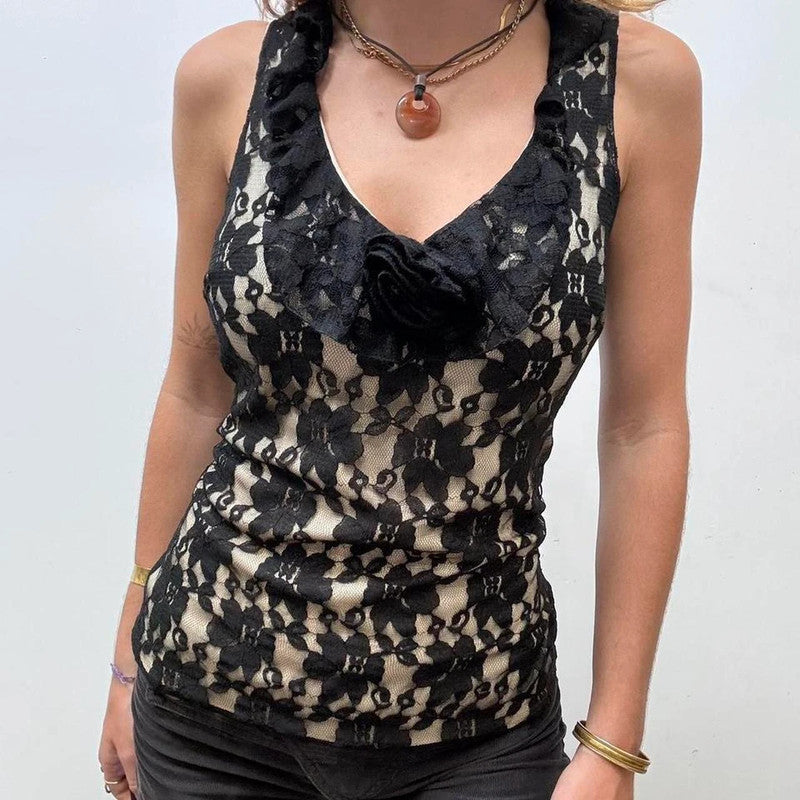 sheer black lace cami vest