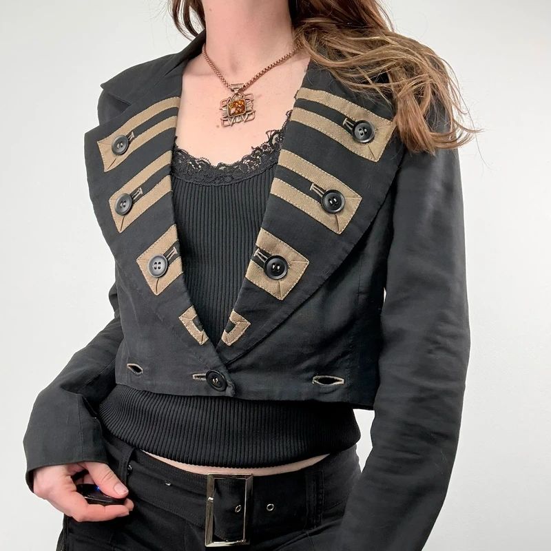 black cropped military napoleonic adjustable jacket