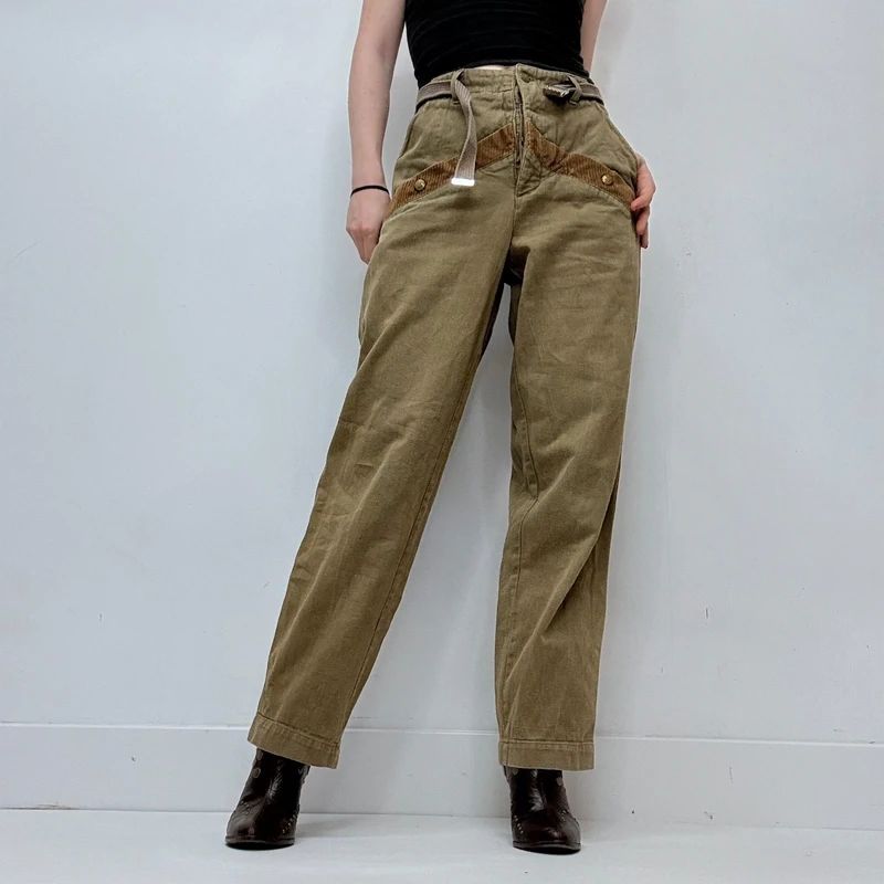 khaki retro corduroy military pants