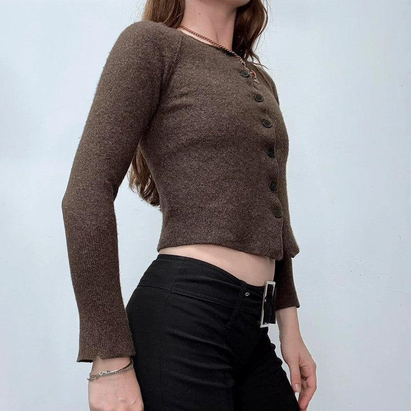 brown cashmere knitted cropped allsaints cardigan