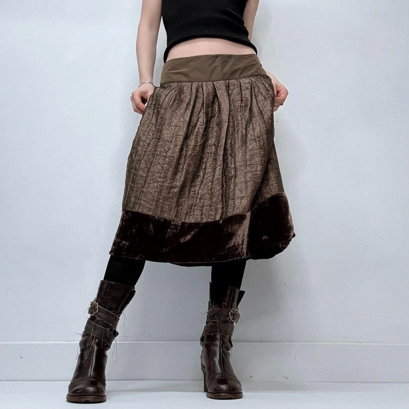 brown layered mesh velvet skirt
