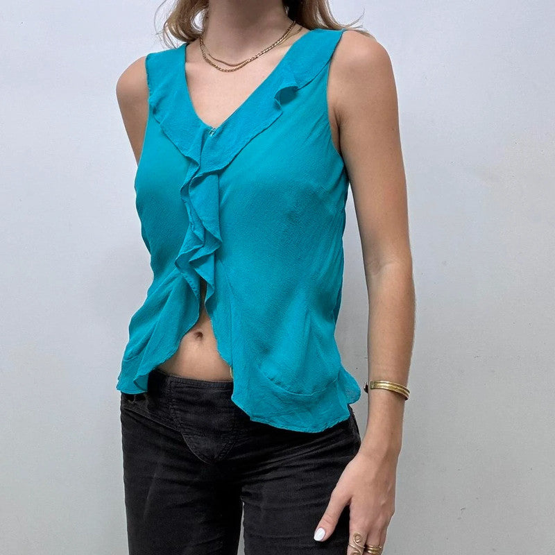 silk ruffle blouse vest