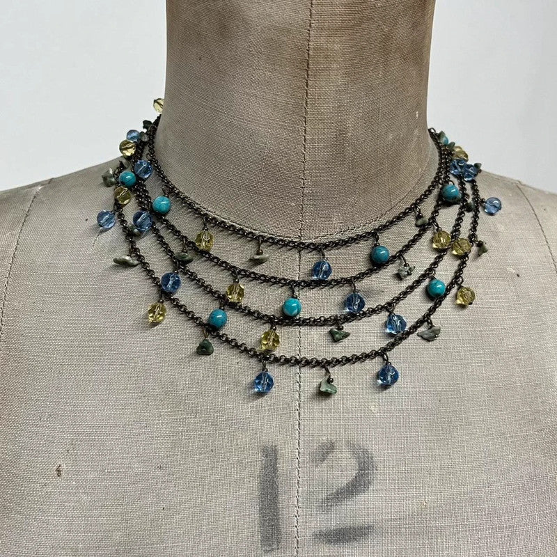 Layered gem chandelier necklace