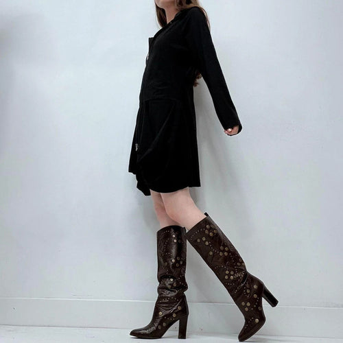 black draped long sleeve zip-up dress