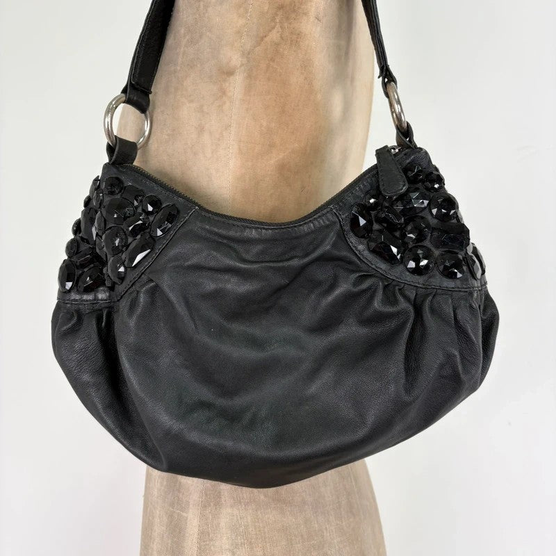 Leather gem studded mini handbag pouch hobo
