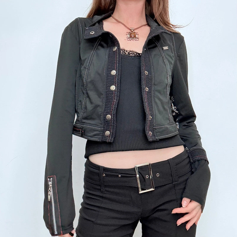 black fitted cropped utility jacket