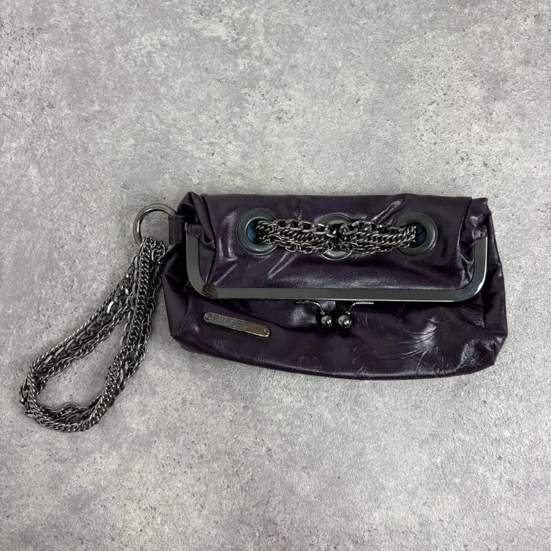 Eyelet studded purple chain 00s chain clutch