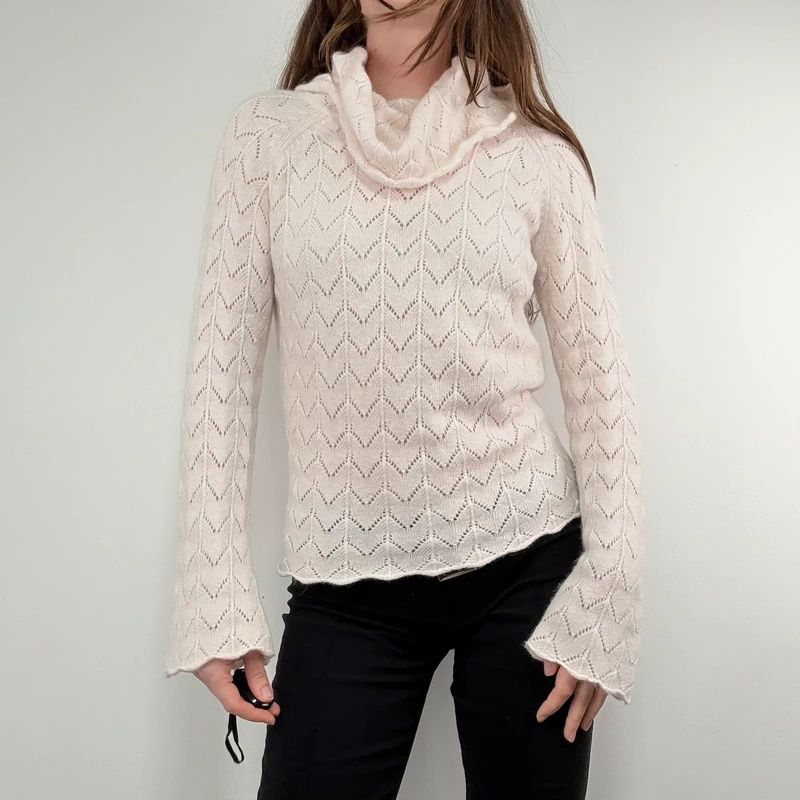 pale pink angora knitted pale pink flared jumper