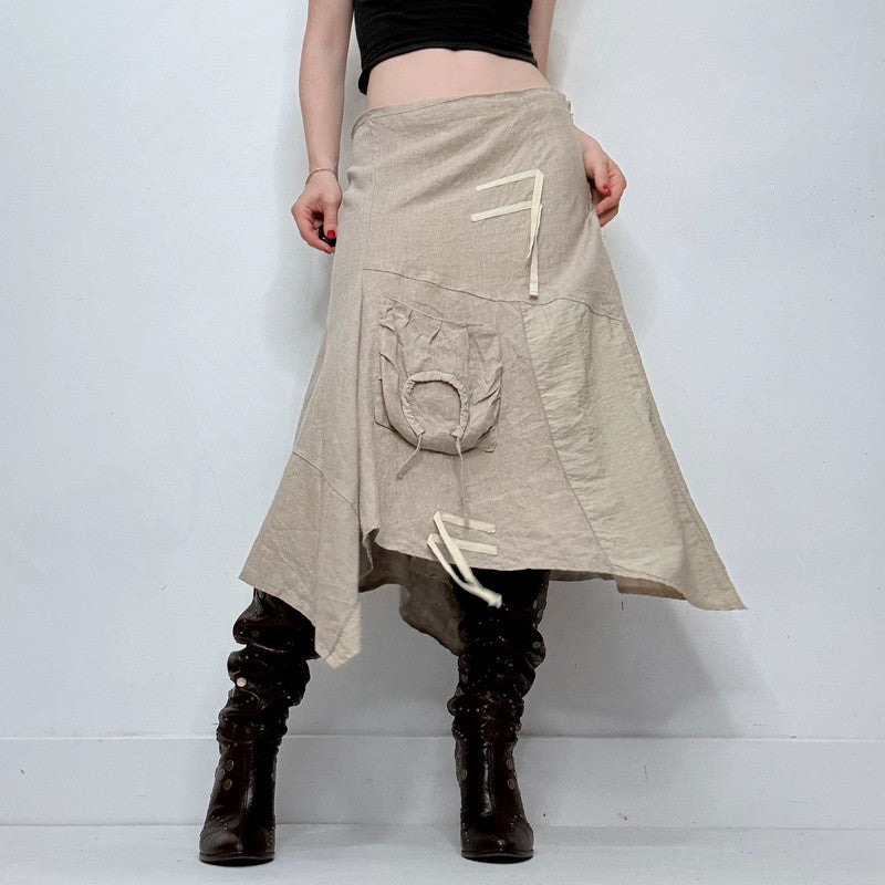 beige linen asymmetric panelled skirt