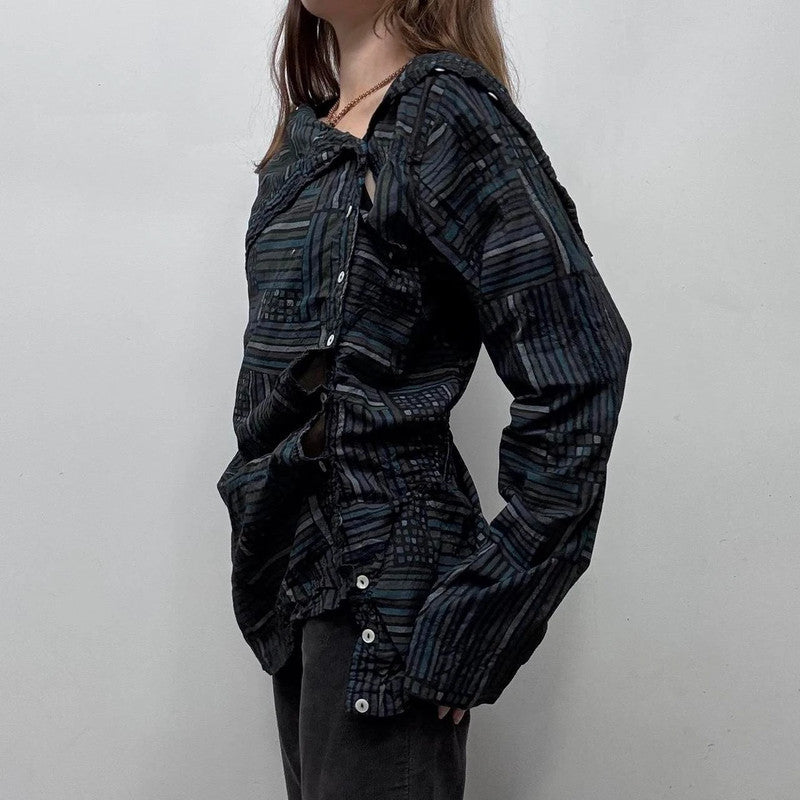 asymmetric gathered patterned shirt