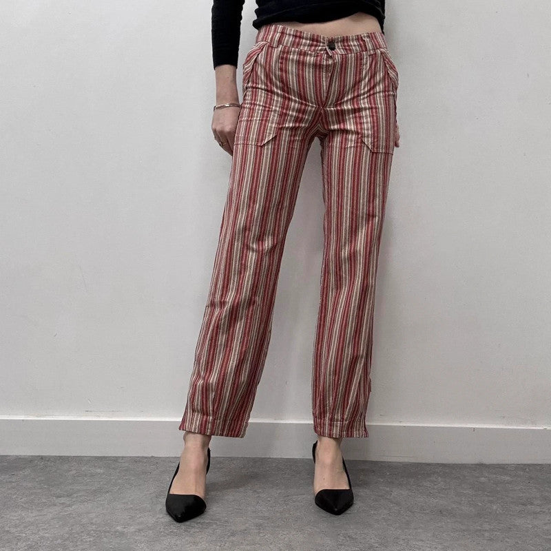 pinstripe lowrise zip flare cuff pants