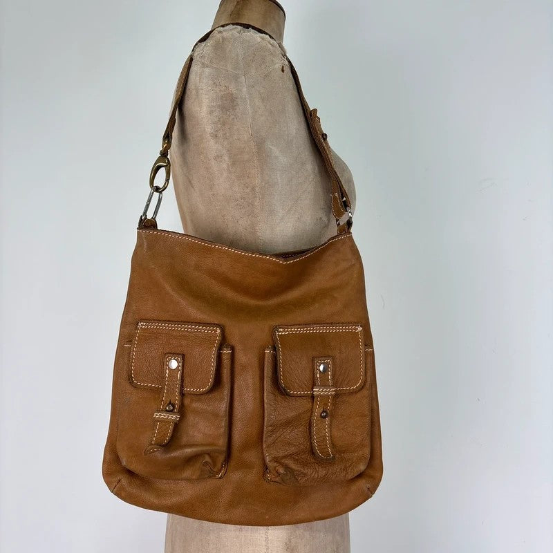 Soft light brown leather cargo boho bag