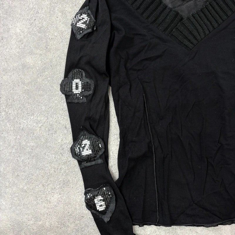 black layered mesh long sleeve slouchy rib top 2026