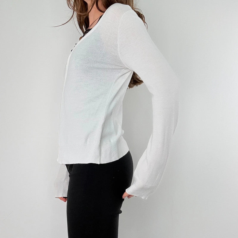 white cotton knit hook and eye cardigan
