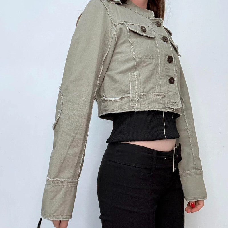 khaki cropped button-up utility jacket