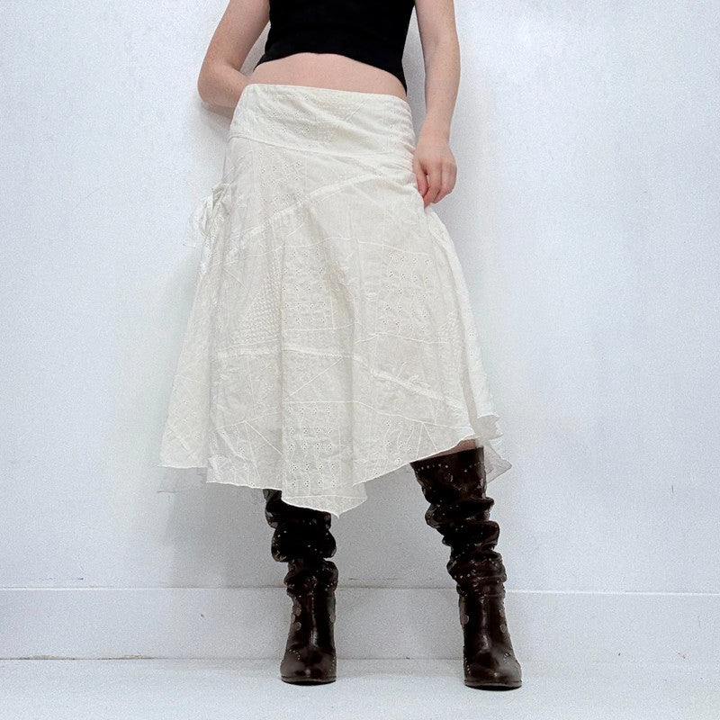 white lace asymmetric cotton skirt