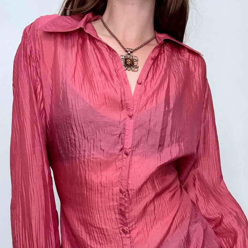 pink crinkle silk vintage cuffed shirt