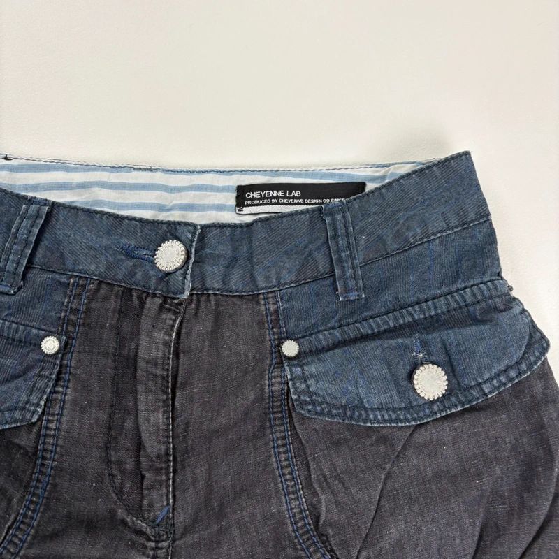 gathered cinched denim cropped pants