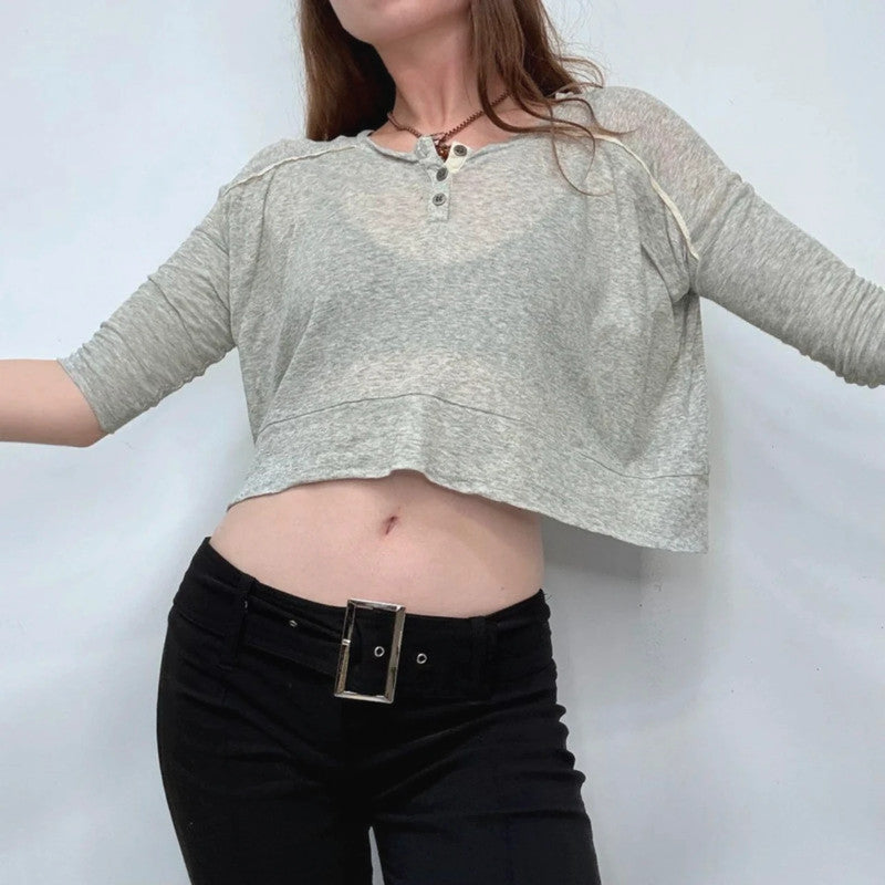 grey allsaints mini cropped sheer cotton t-shirt