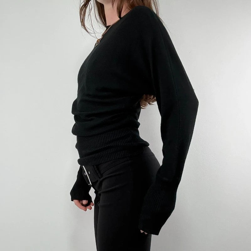 slouchy batwing slash neck ribbed jumper