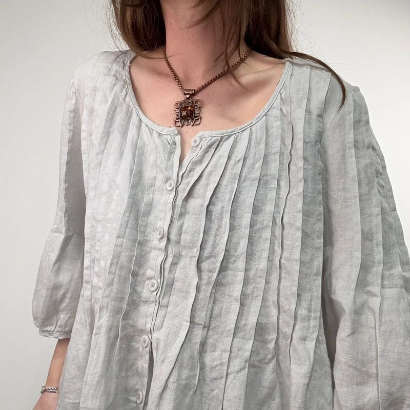french grey pleated linen shirt
