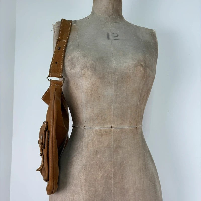 Soft light brown leather cargo boho bag