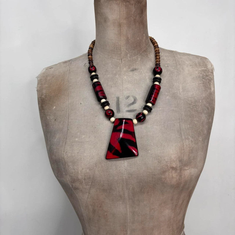 red beaded chunky necklace