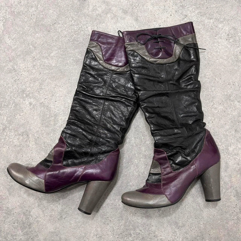 Grunge leather ruched heel boots
