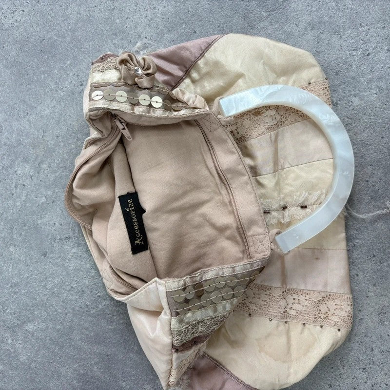 Lace boho pastel pink embroidered mini clutch bag