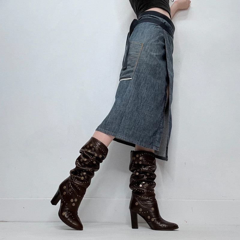 denim slit wrap skirt