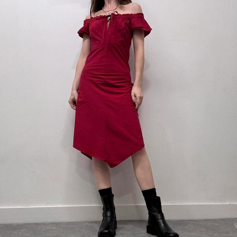 red off-the-shoulder coquette dress