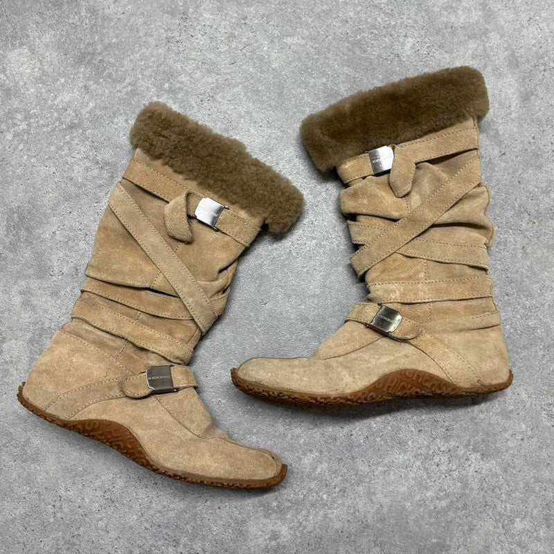Brown suede strappy boxing boots