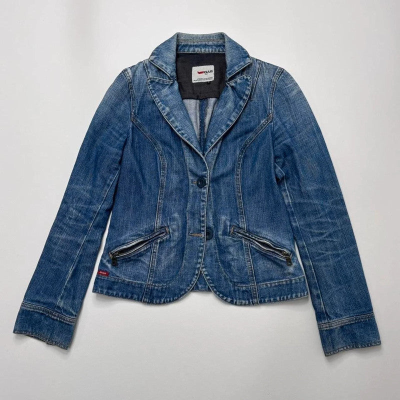 distressed denim blazer jacket