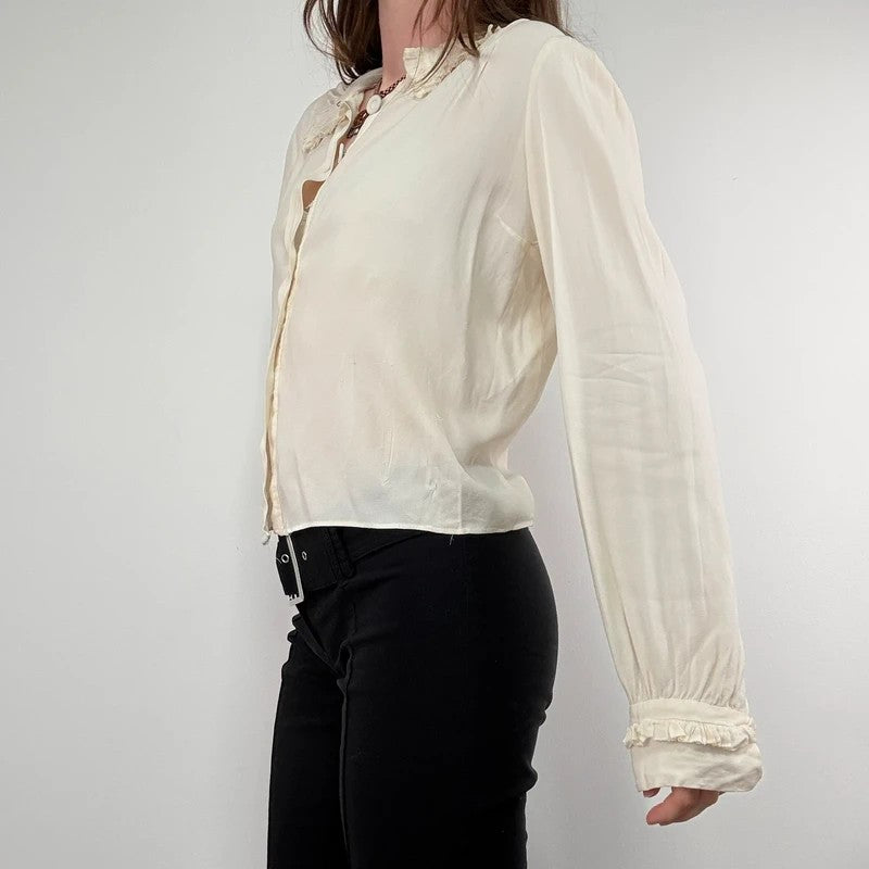 antique cream pleated ruffle Edwardian lace shirt