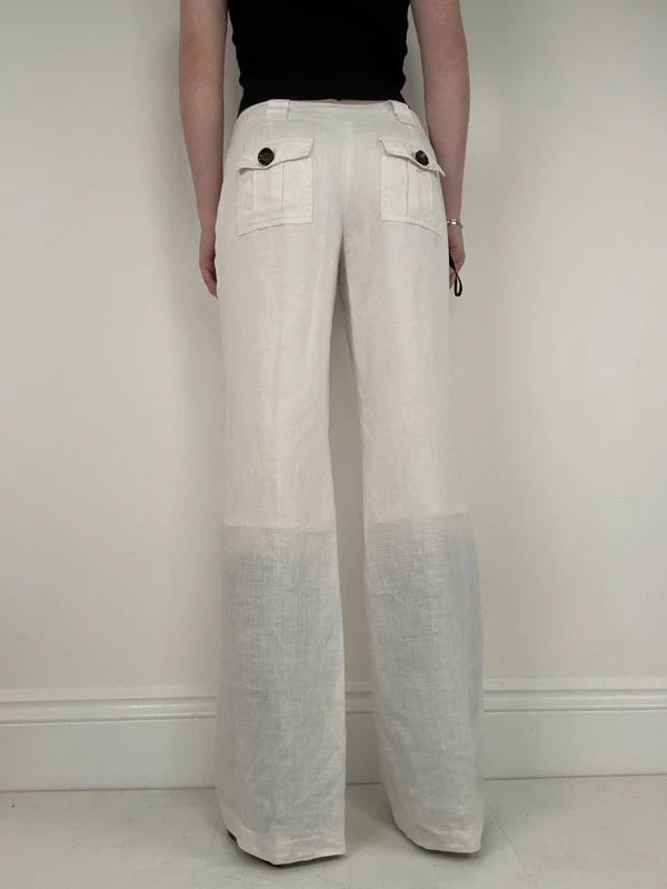 Cargo linen summer flare white trousers