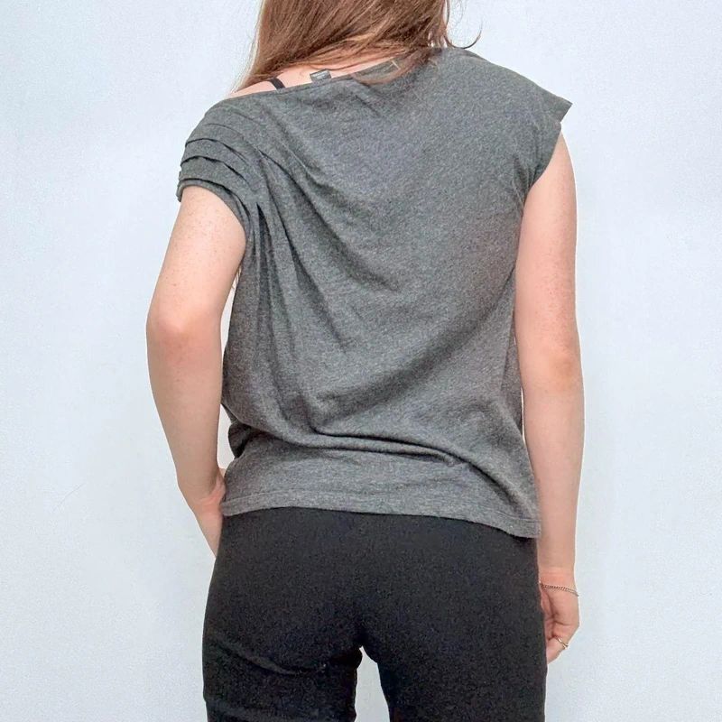 grey slouchy gathered pleated t-shirt top