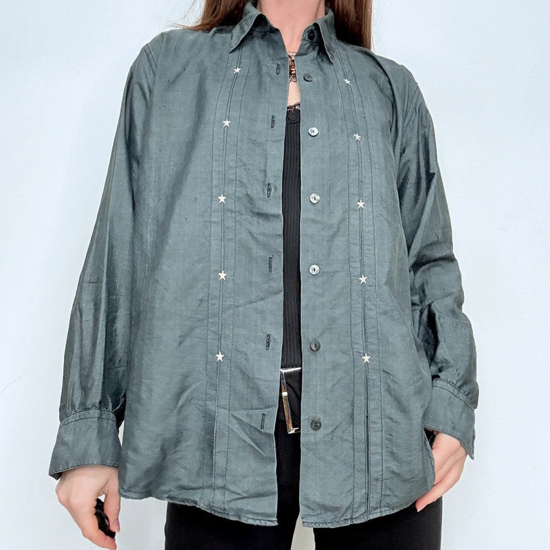 raw silk pleated front oversized shirt