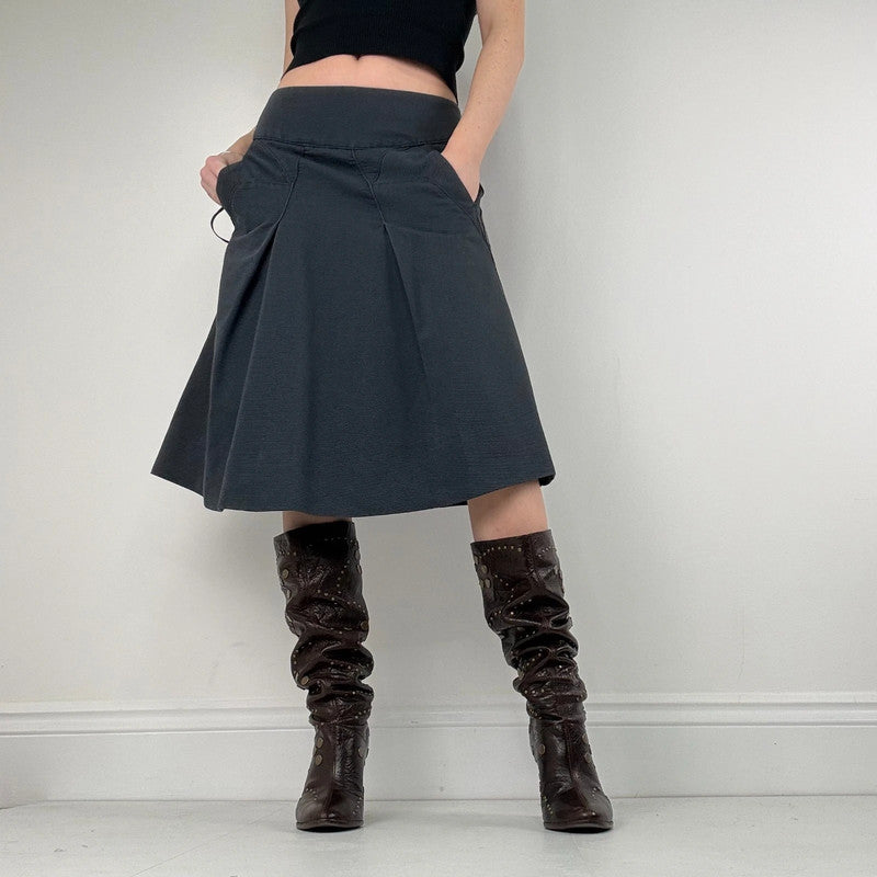 navy blue structured textured midi skirt