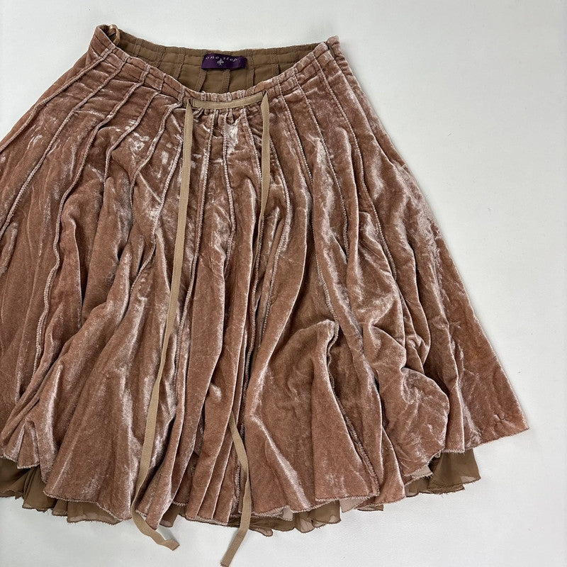 Brown pleated flared layered midi skirt