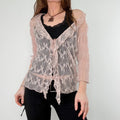 Pale pink floral lace gathered cinched blouse