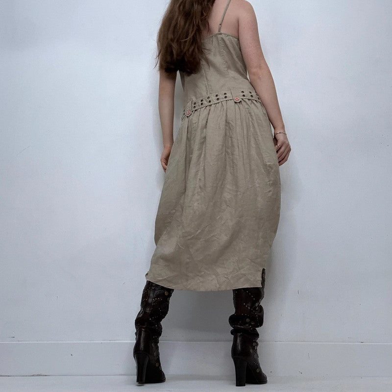 draped khaki belted grunge midi dress