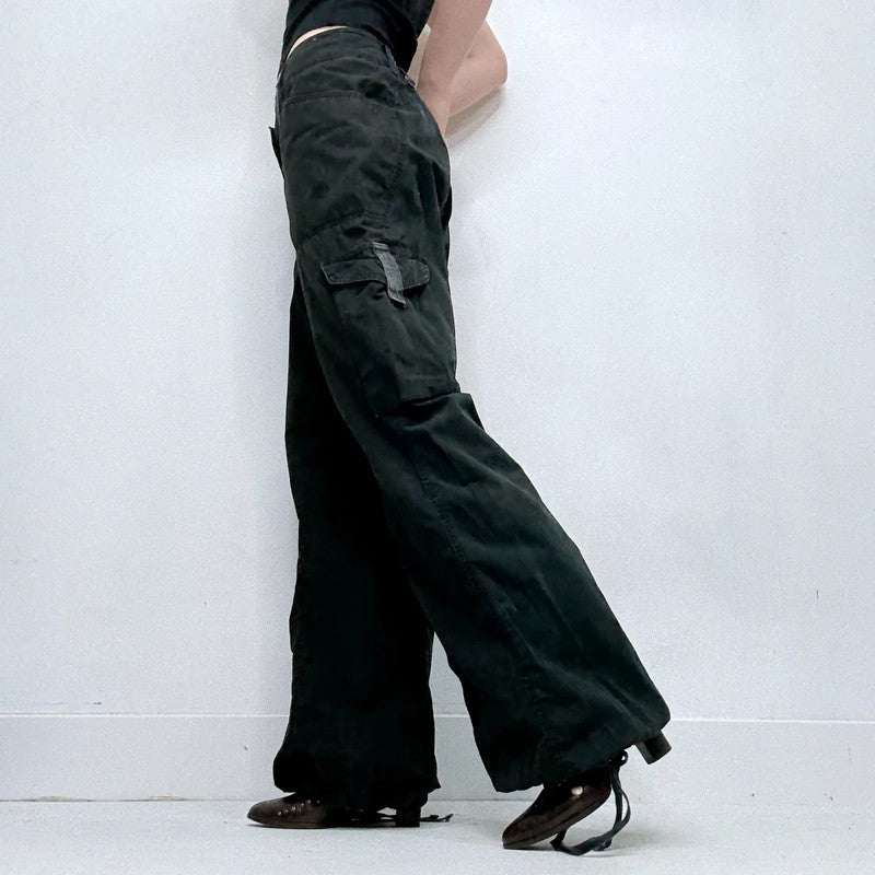 grunge flared black cargo utility trousers