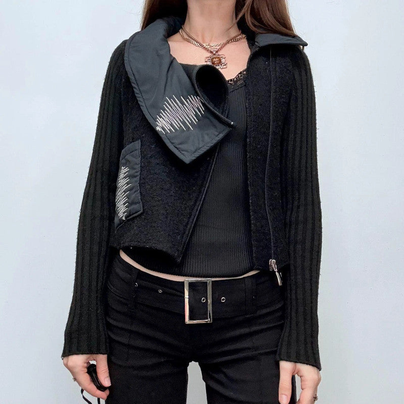 black wool asymmetric top