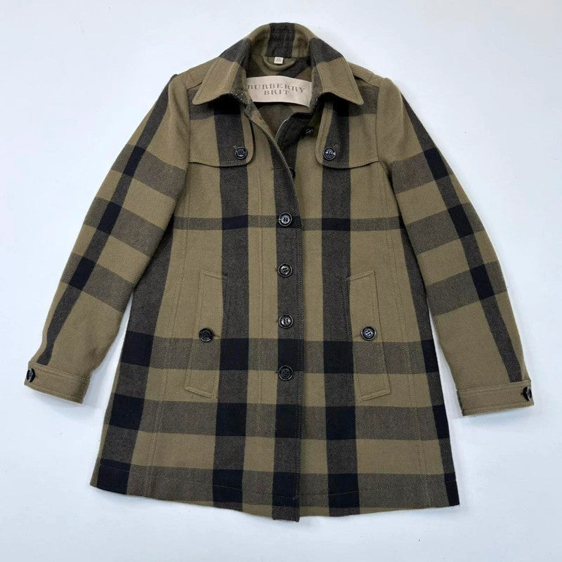 khaki Burberry tartan wool peacoat jacket