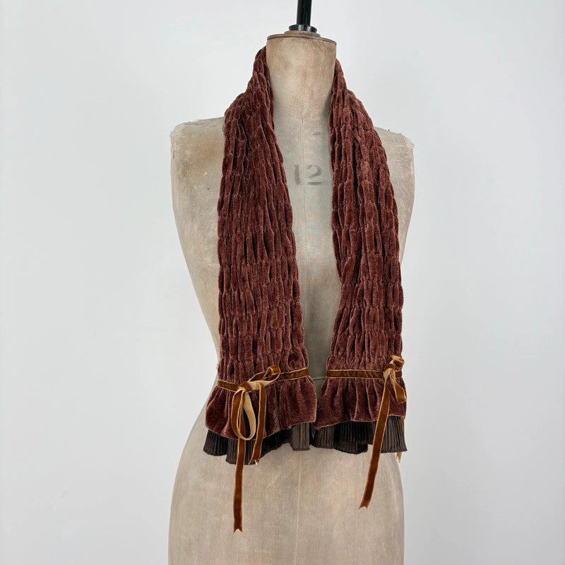 brown velvet gathered pleated scarf